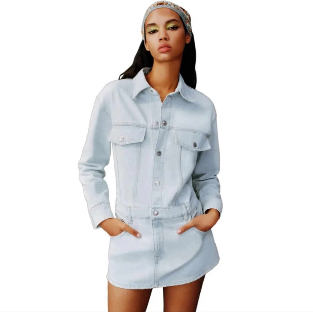 Zara Denim Mini Shirt Dress Size XS - Picture 2 of 10